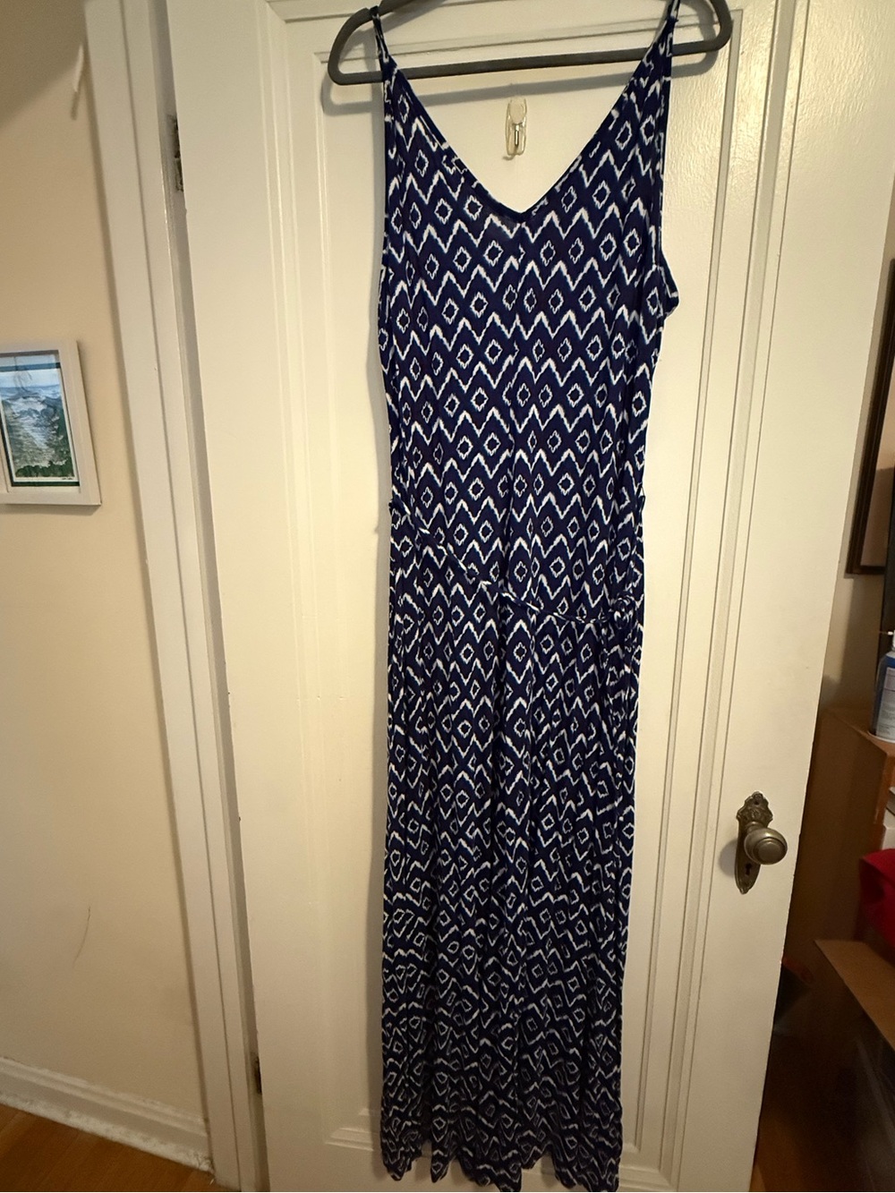 LOFT Plus Navy, Purple and White Geometric Maxi Dress